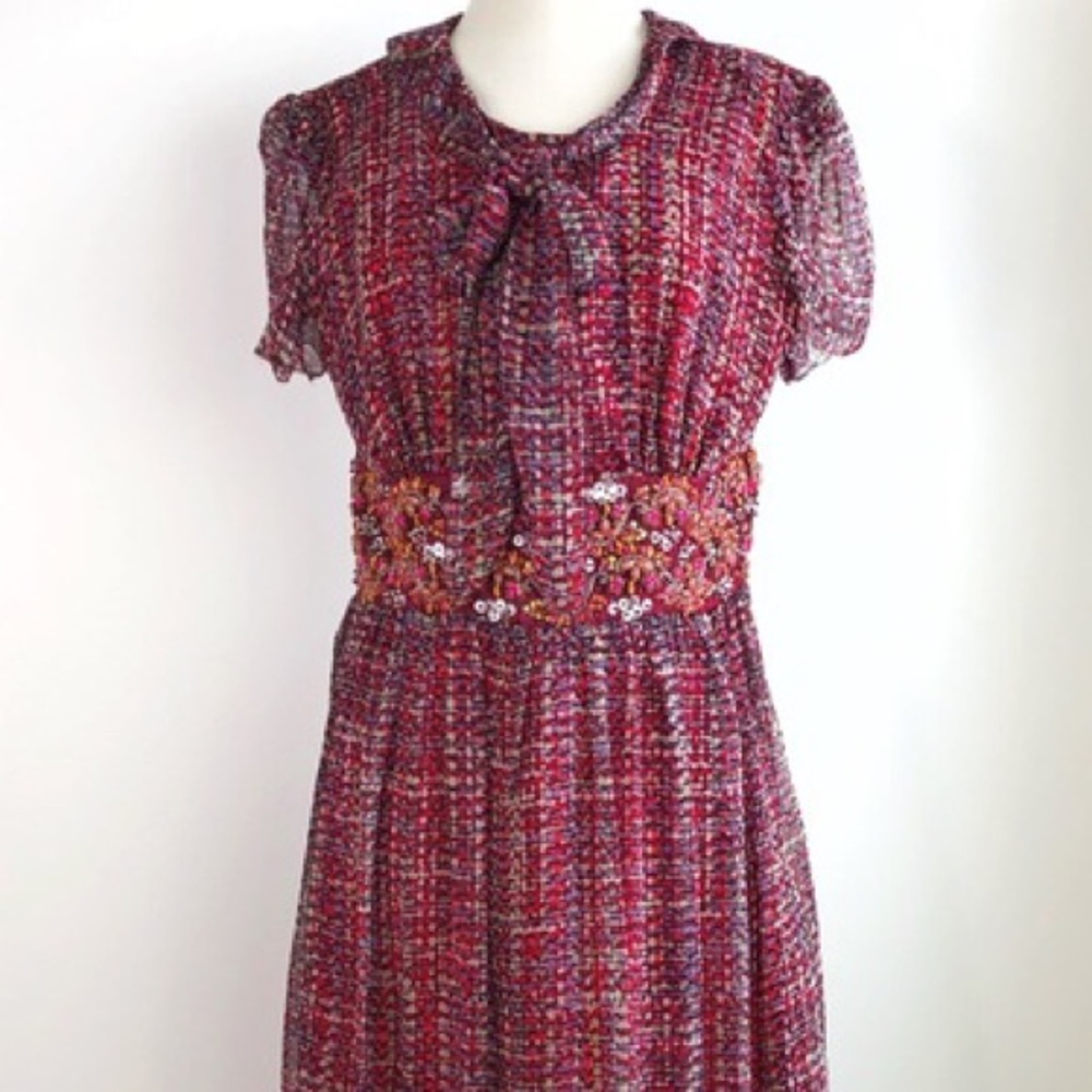 Cynthia Steffe Burgundy Beaded Silk Dotted Dress